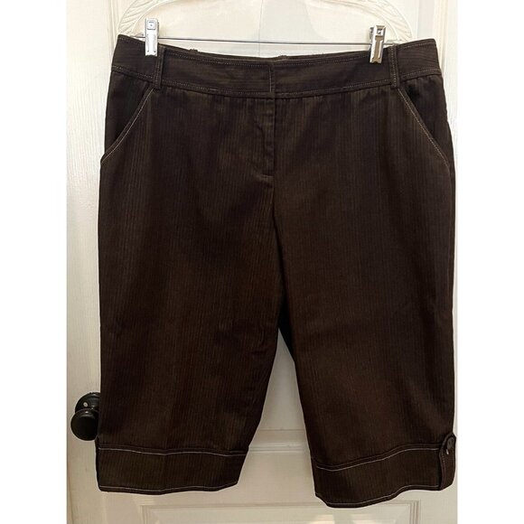 Ann Taylor Pants - Ann Taylor Loft Marisa Bermuda Shorts Brown Pin Striped Cuffed Women’s Size 14